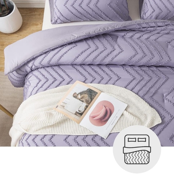 Lavender Gray Chevron Tufted Boho King Size Zigzag Comforter Shams Set Bedding - Picture 10 of 14